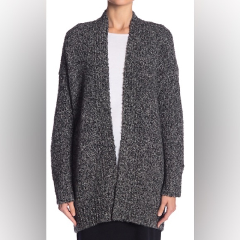 Vince Boucle Gray Wool Blend Chunky Cardigan Long Sweater Stretch cashmere